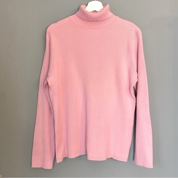 Vintage Baby Pink 100% Cotton Knit Turtleneck Sweater - Picture 1 of 9